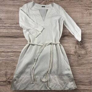 J.Crew Tunic Dress Women Small White 100% Linen Braided Belt Coastal Summer Airy